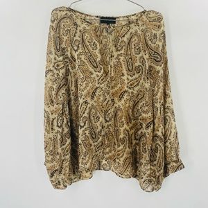Nili Lotan Paisley Print Long Sleeve Silk Blouse Size Small